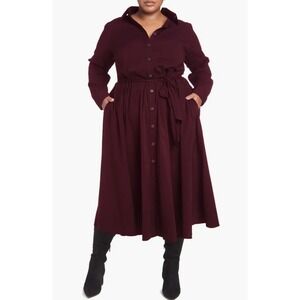 Pari Passu Poplin Shirtdress Burgandy Pockets Size B7 Womens 24 Designer Career
